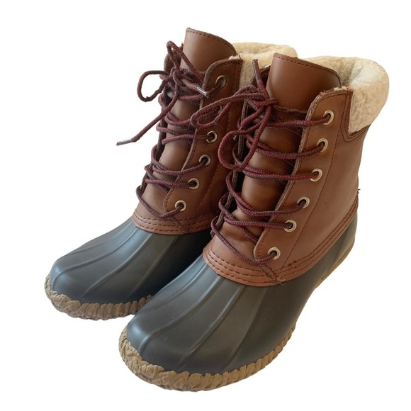 TOMMY HILFIGER | Women’s Brown Russel Faux Fur Lined Leather Duck Boots | Size 7 - Picture 4 of 11